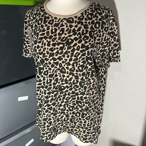 Zara Black and Tan Leopard Print Short Sleeve Top
